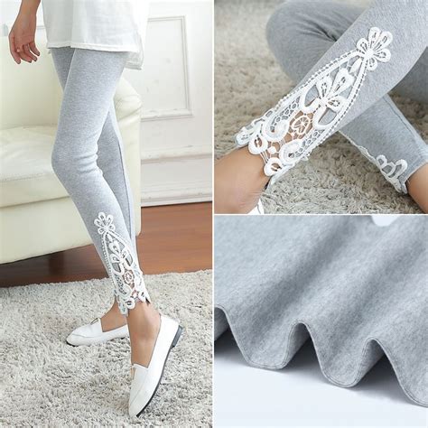 Spring And Autumn Women Side Lace Fashion Leggings Hallow Out Floral