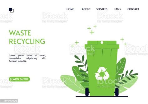 halaman arahan daur ulang tempat sampah hijau di latar belakang daun