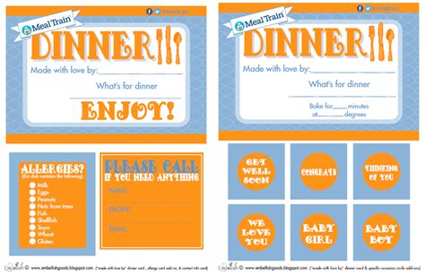 meal train printable dinner labels