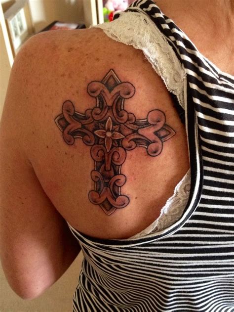 Pin On Cross On Front Shoulder Tattoo