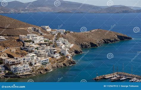 panoramic view   entrance   small harbor  astypalaia stock photo image  view