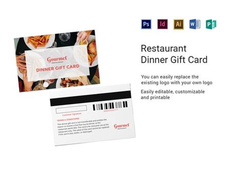 restaurant dinner gift card template  psd word publisher