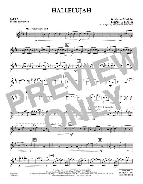 Hallelujah Pt 2 Eb Alto Saxophone Sheet Music Michael Brown
