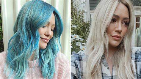 How Hilary Duff S Hair Went From Pastel Blue To Platinum