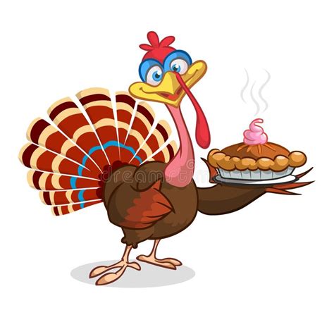 Cartoon Turkey Character With A Pie Thanksgiving Clipart
