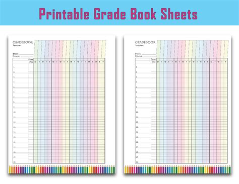 colorful teacher grade sheet printable grade log teacher etsy