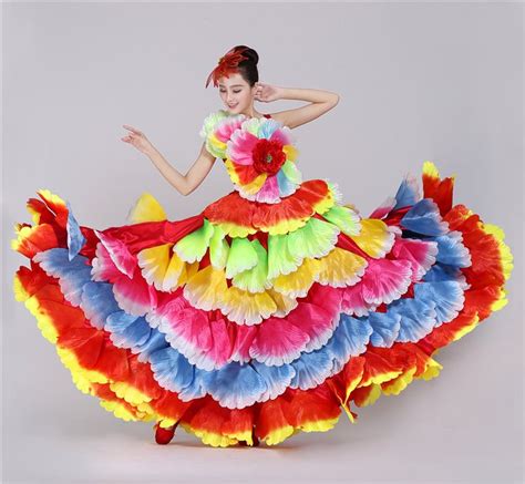 spanish flowers dance costume flamenco dance dress big swing