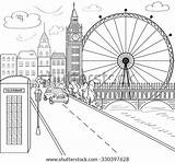 London Big Ben Eye England Sketch Vector Coloring Pages Stock Template sketch template