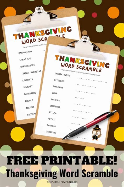 printable thanksgiving word scramble worksheets