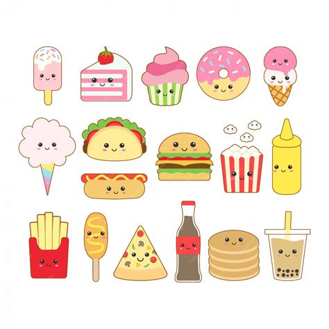 premium vector cute kawaii junk food drawing