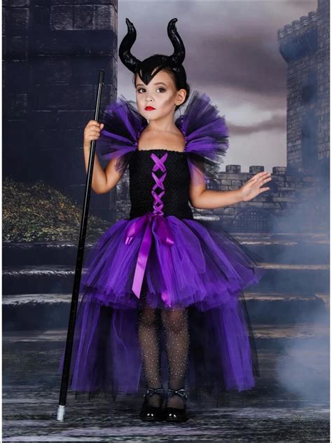 girls purple and black maleficent inspired halloween tutu dress costume