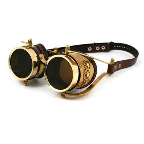 steampunk goggles made of solid brass brown leather gear decor