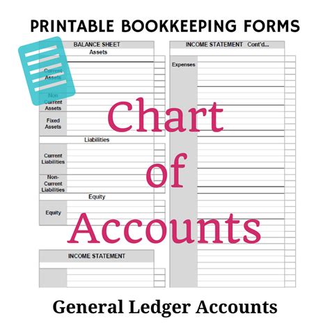 bookkeeping forms  accounting templates printable  chart