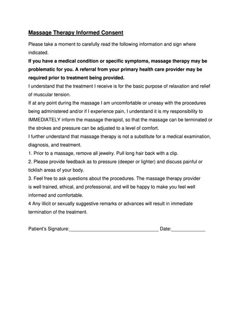 massage therapy informed consent form dochub