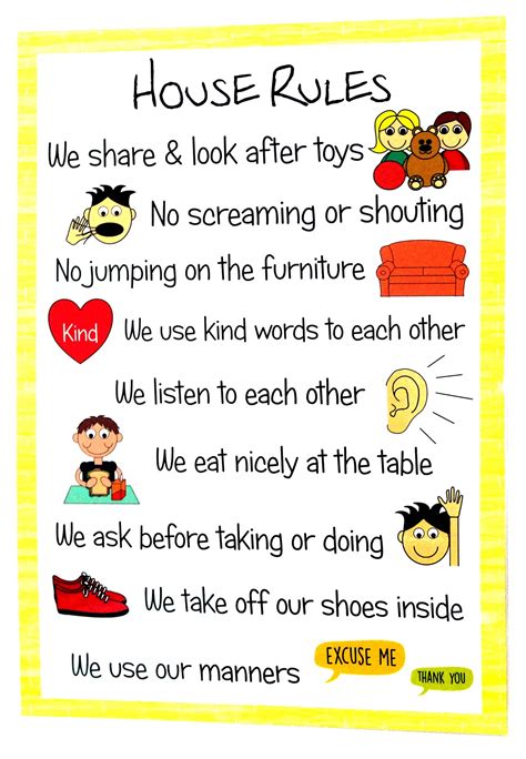 kidslearn  house rules poster sign educational nursery sen children