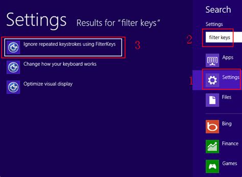 set  filter keys  windows