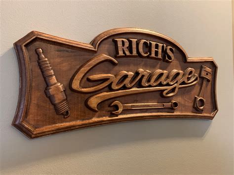 garage  shop  wood carved sign etsy