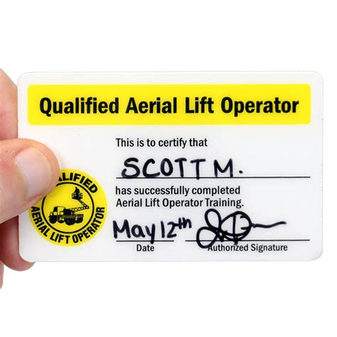 smartsign qualified aerial lift operator training certificate wallet