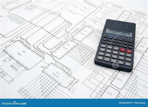 engineer table  schematics  calculator stock image image  laboratory industry
