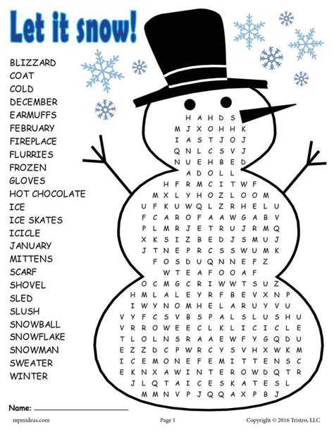 printable winter word search  kids