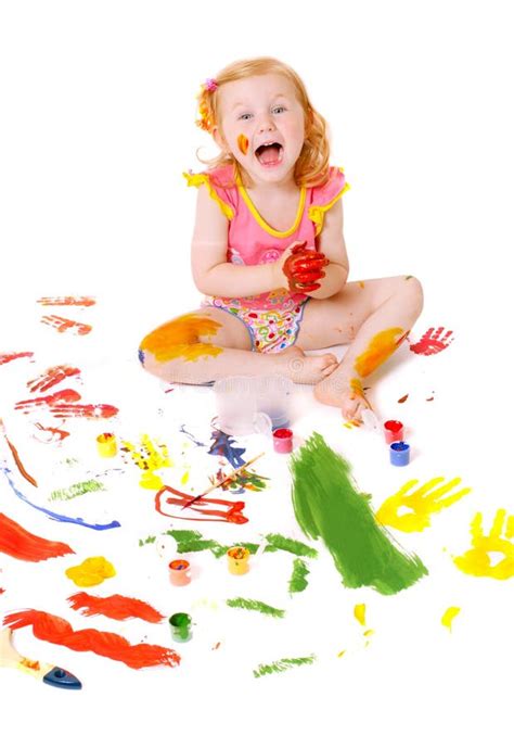 girl  paint stock photo image  cute blond colored
