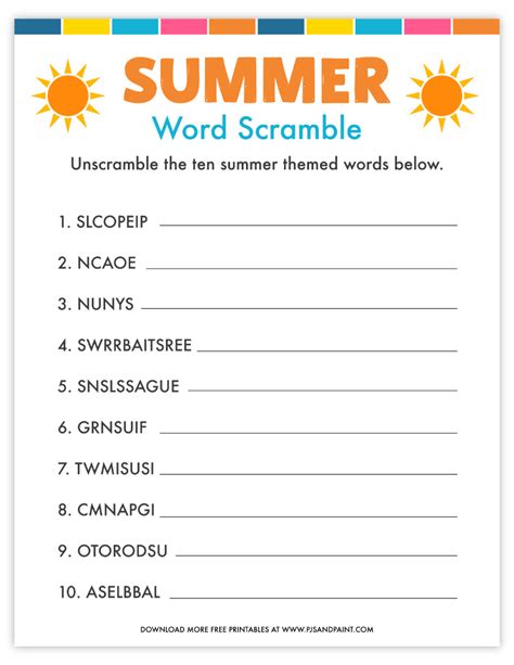 printable summer word scramble pjs  paint