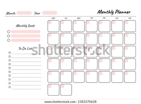monthly planner printable template vector blank stock vector royalty