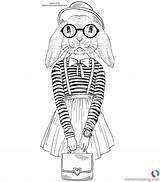 Coloring Pages Hipster Girl Bunny Kids Printable sketch template