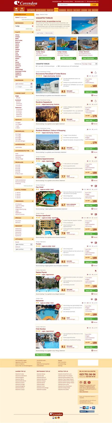 corendon  search result list vakantie bestemmingen
