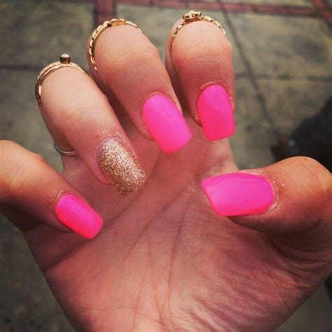acrylic nails glitter nails hot pink nail nail art fake nails in 2019 nails hot