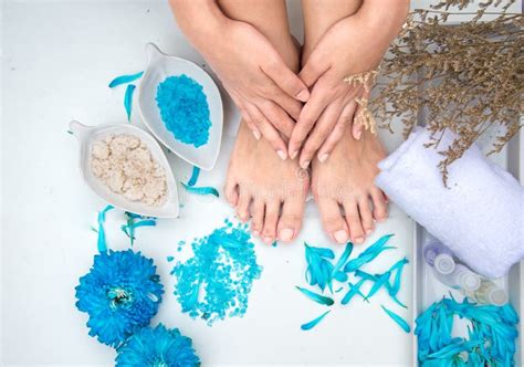 spa treatment  product  female feet  hand spa stock image