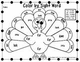 Thanksgiving Sight Word Color Dolch Coloring Printables Turkey Pages Worksheets Words Kindergarten Pre Worksheet Sheets Google Savingbydesign Primer Freebies Style sketch template