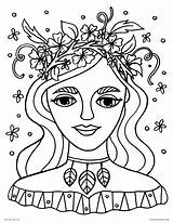 Coloring Pages Spring Printable Flower Woman Nature Girl Kids sketch template