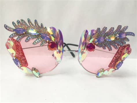 iridescent feather cat eye sunglasses pink sunglasses handcrafted