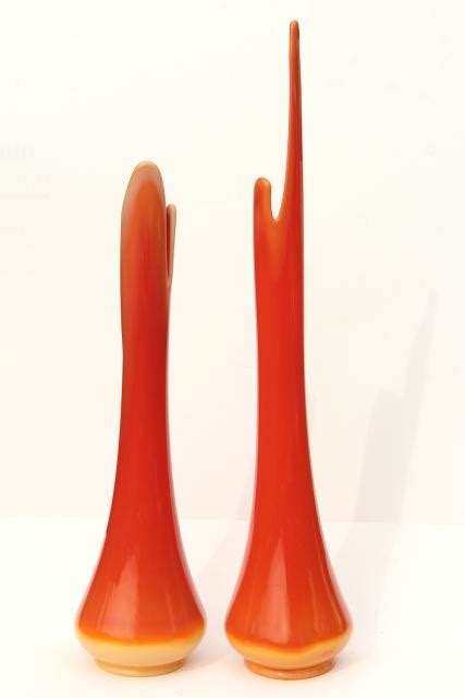 Bittersweet Orange Art Glass Vases Tall Mod 60s Vintage