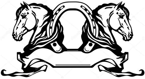 heads  horses  profile logo banner emblem  horseshoe
