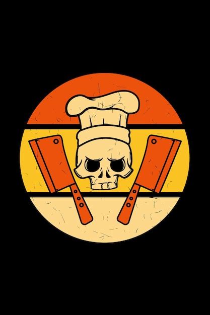 premium vector skull  chef hat retro illustration