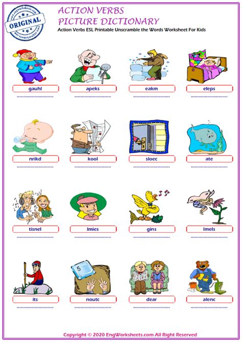 action words  kids worksheet bmp review