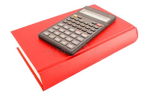 calculator en rood boek stock afbeelding image  cursus