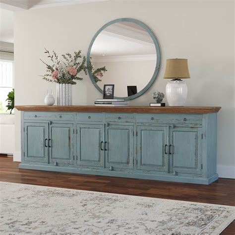 conway blue  tone solid wood  drawer extra long sideboard buffet