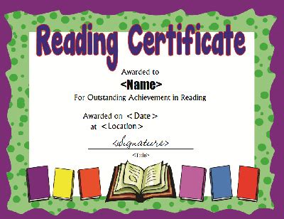 reading certificate template