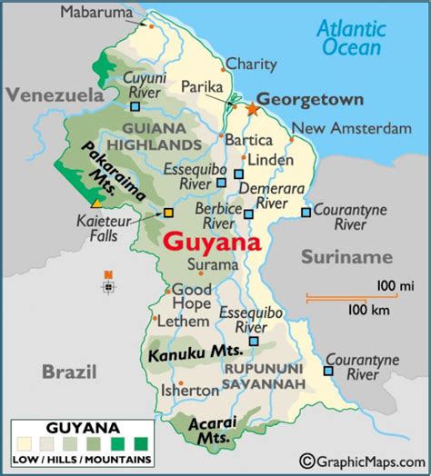 map  guyana showing mountain ranges map  guyana showing mountain