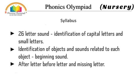 nursery syllabus phonics olympiad