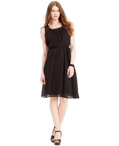 lauren by ralph lauren lace trim sleeveless dress in black lyst