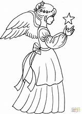 Angel Coloring Christmas Angels Pages Drawing Girl Star Printable Simple Supercoloring Print Kids Angeles Adult Vintage sketch template