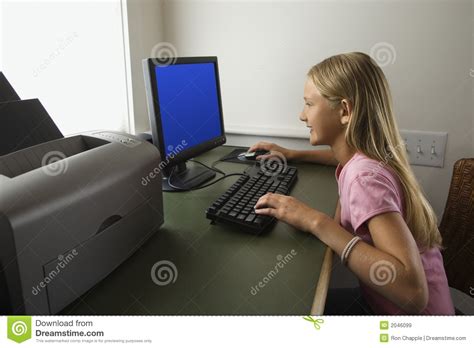 girl looking at computer stock image image of girl