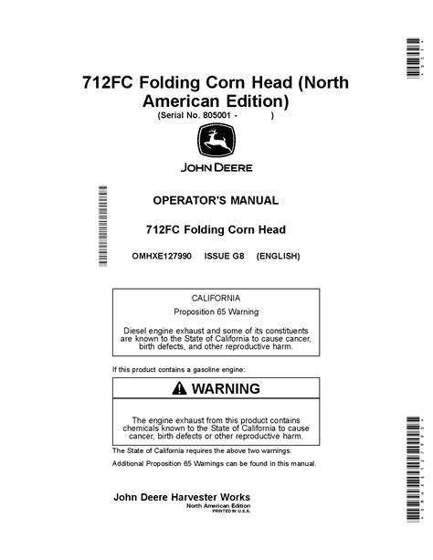 john deere fc folding corn head omhxe operators  maintenance manual