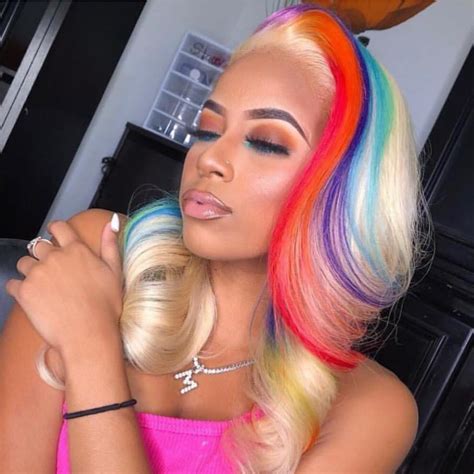 Rainbow Colored Remy Lace Front Wigs Human Hair