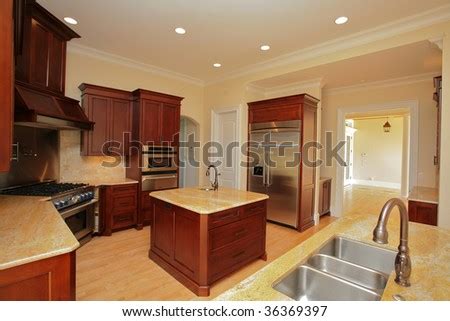 kitchen cherry wood cabinetry stock photo  shutterstock