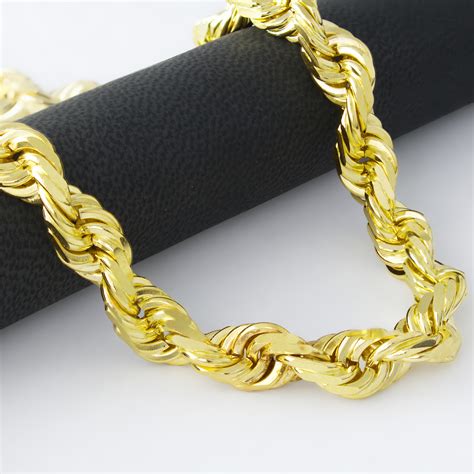 real yellow gold solid wide mm diamond cut rope chain necklace men   ebay